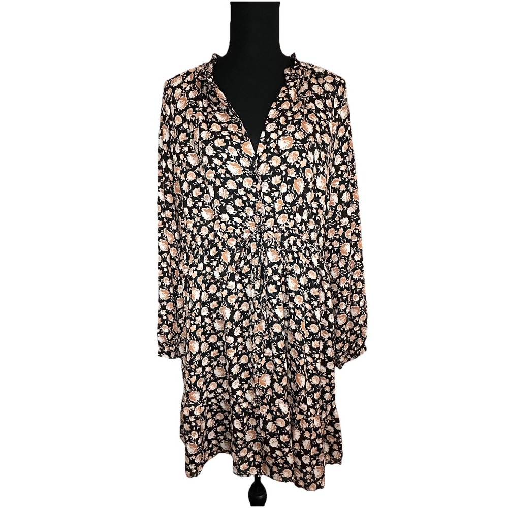 ZARA Women's Floral Long Sleeve Semi Sheer Mini Dress Pink Black Cottagecore MED